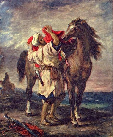 Marokkaner beim Satteln seines Pferdes, Eugene Delacroix